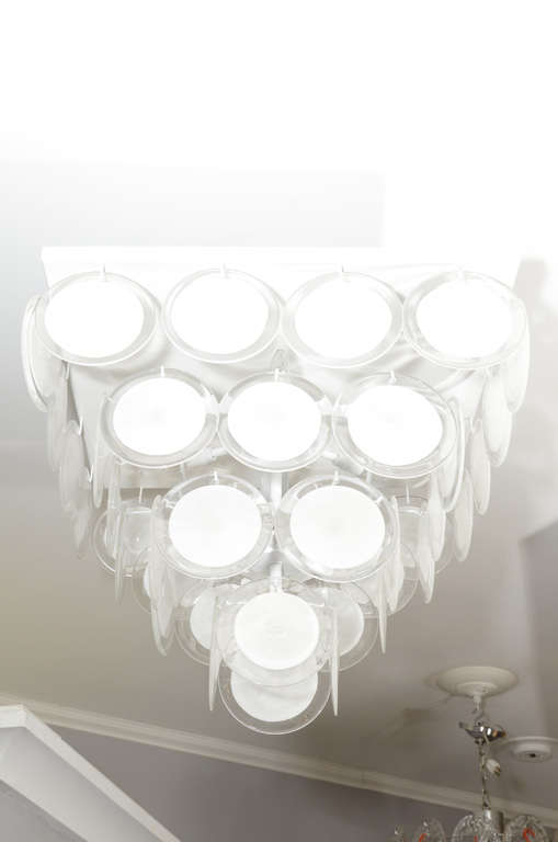 Custom Flush Mount White Murano Disc Lighting Fixture in the Manner of Vistosi In New Condition For Sale In New York, NY