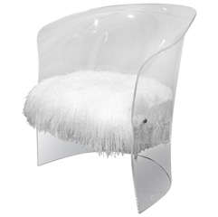 1970's Lucite Chair Upholstered in Mongolian Lamb