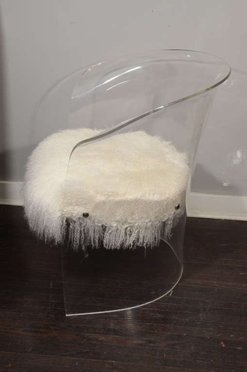1970's Lucite Chair Upholstered in Mongolian Lamb 2