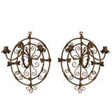 Pair of French Iron Sconces with Dragons