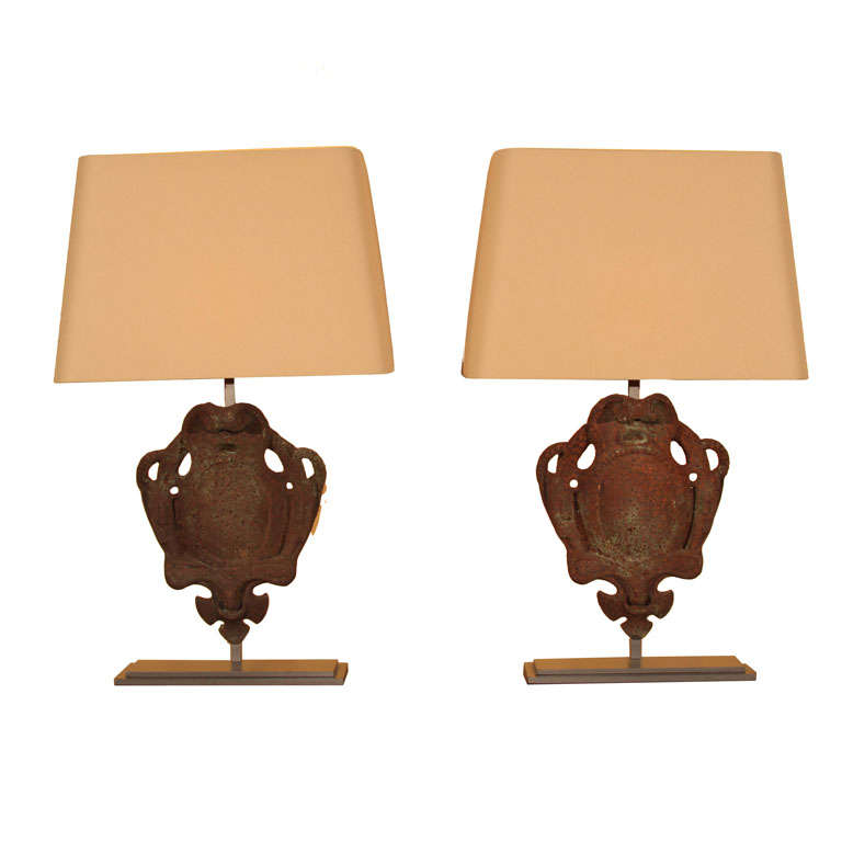 Pair of French Iron Lamps For Sale