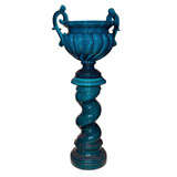 Large Majolica  Type  Pedestal And Urn