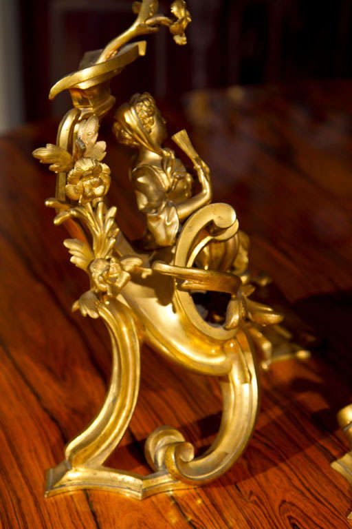 Pair of Ormolu Bronze Louis XV Chenets For Sale 1