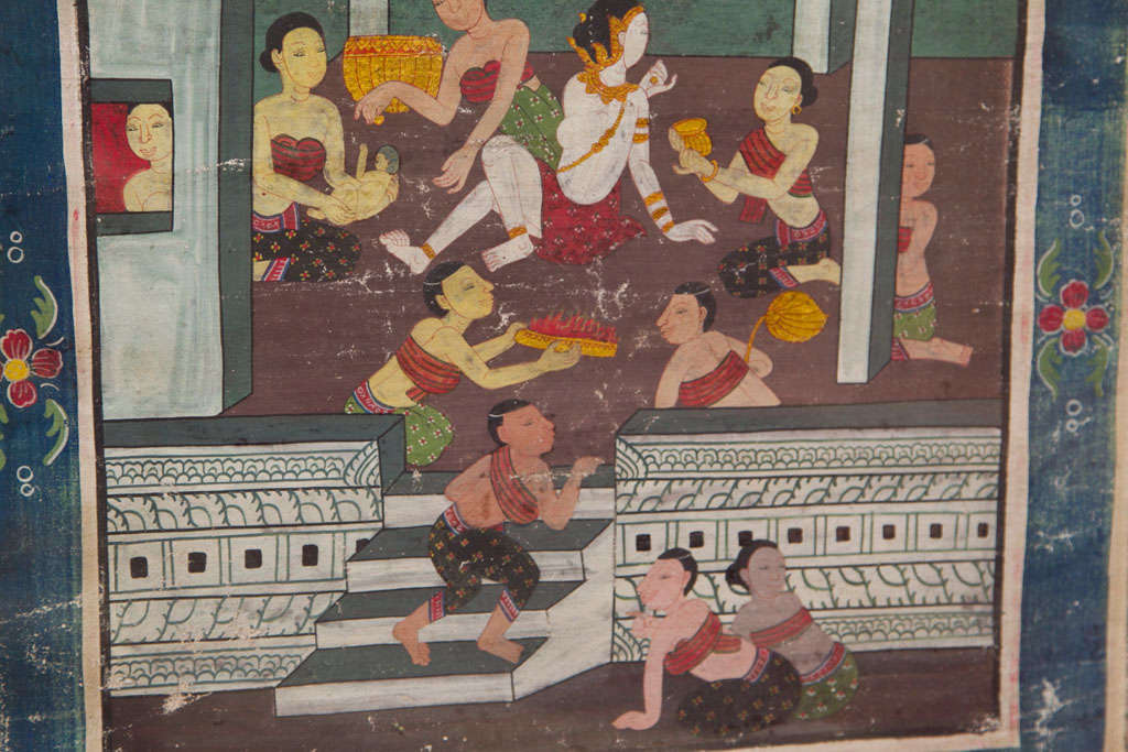 Pair  Thai Erotic Paintings On  Cloth 5