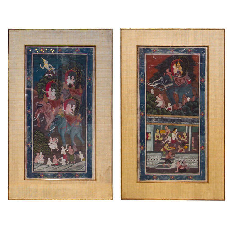 Pair  Thai Erotic Paintings On  Cloth