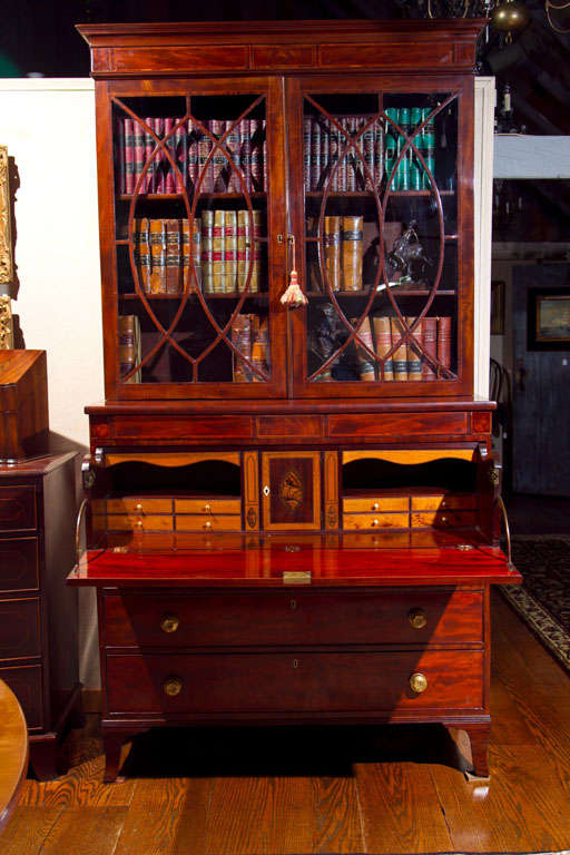 Scottish Mahogany Glazed Flat Front Glazed Bookcase / Secretary In Excellent Condition In Woodbury, CT