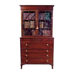 Antique Scottish Mahogany Glazed Flat Front Glazed Bookcase / Secretary