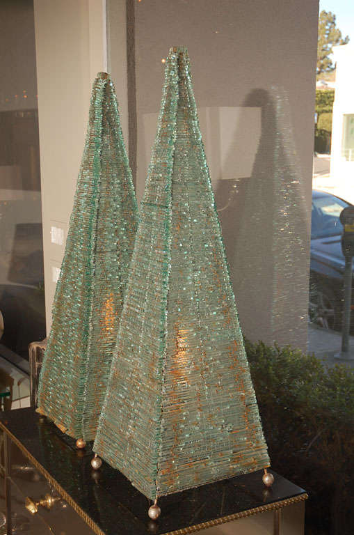 Pair Of Glass Pyramid Lamps 1