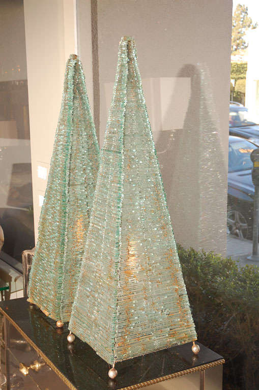 Pair Of Glass Pyramid Lamps 2