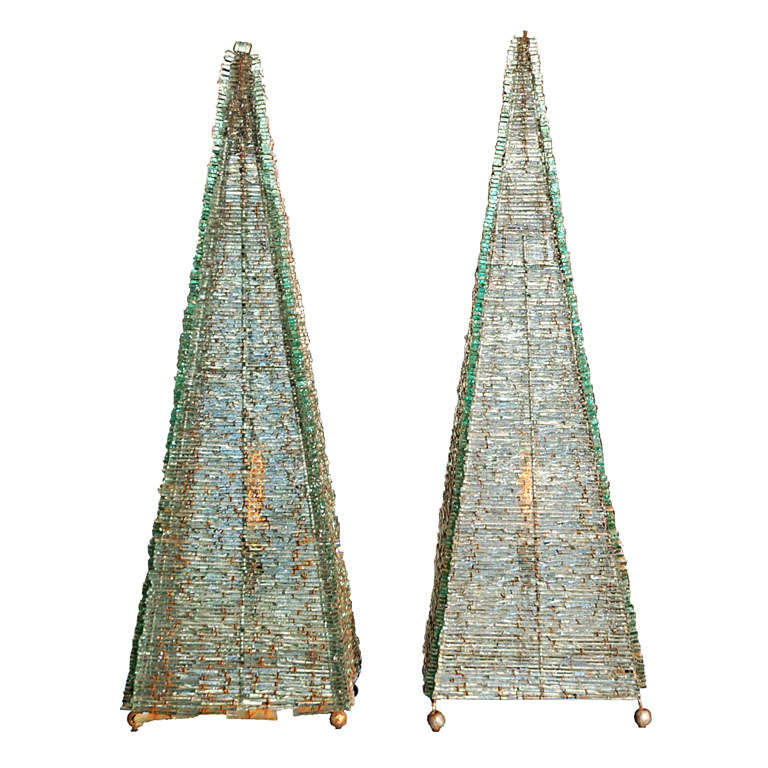 Pair Of Glass Pyramid Lamps