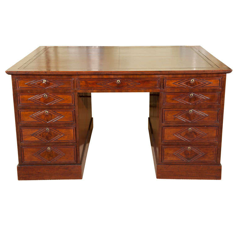 Late 19th Century Mahogany and Leather Partners Desk