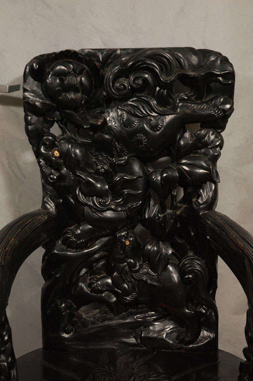 Chinese Antique Large Oriental Carved Arm Chair For Sale