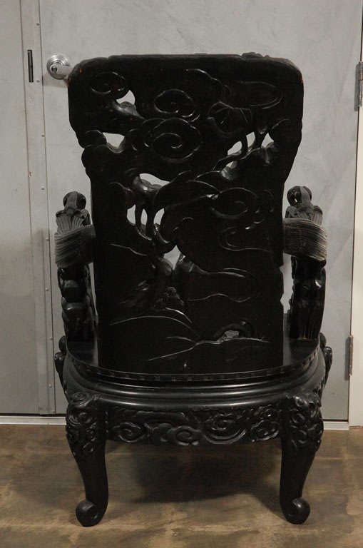Antique Large Oriental Carved Arm Chair For Sale 4