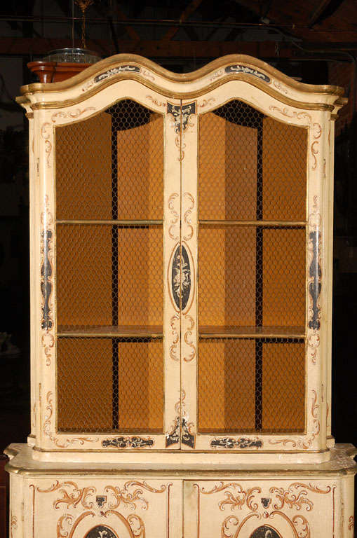 Mid-20th Century Vintage Hand Decorated Cabinet with Four Doors