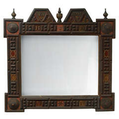 Very Large Antique Tramp Art Frame Dated 1907 with Mirror Very Large Antique Tramp Art Frame Dated 1907 with Mirror