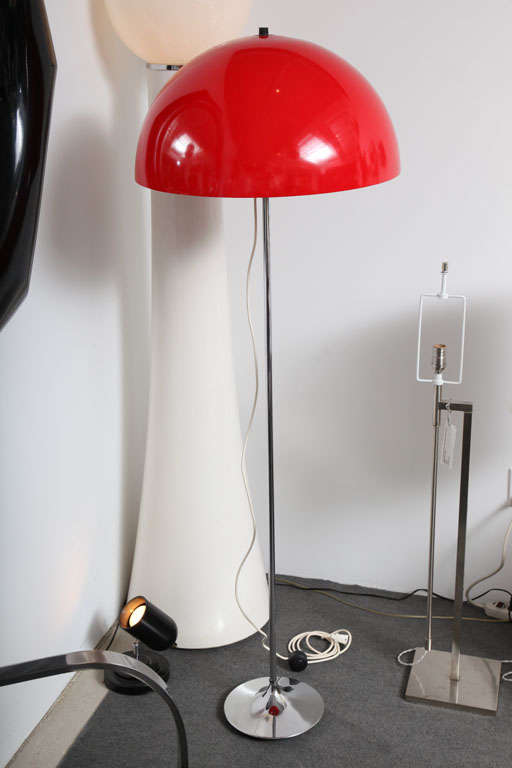Minimalist Danish Red Floor Lamp with Chrome Base