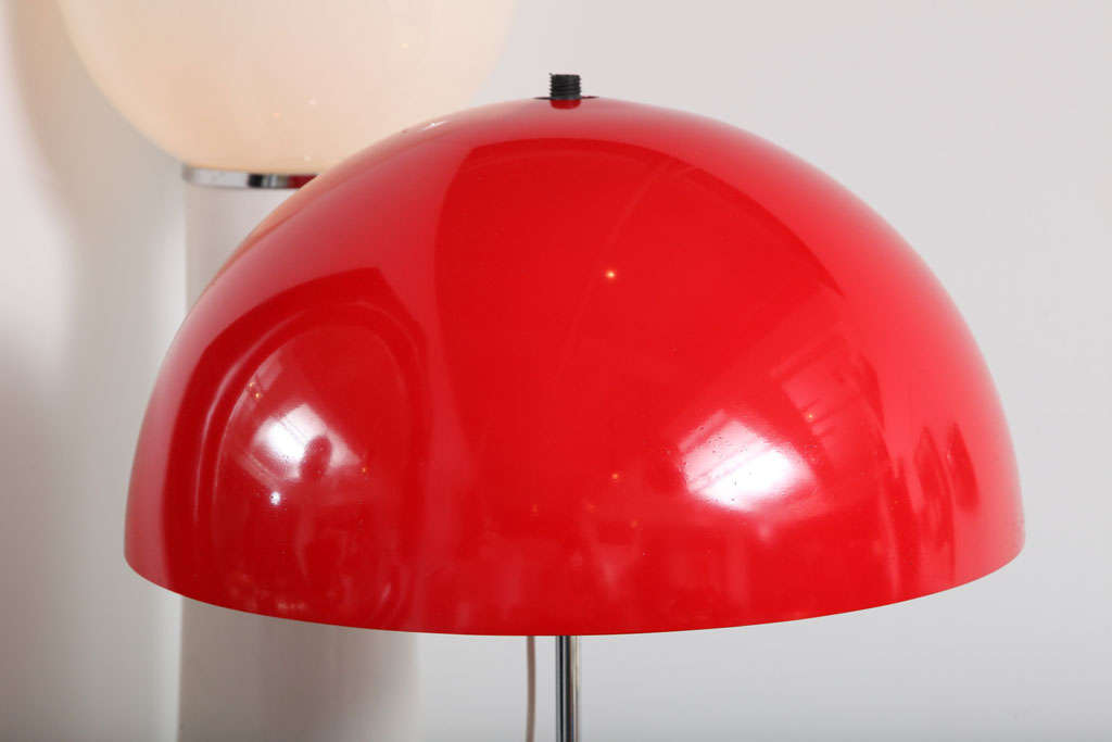 Danish Red Floor Lamp with Chrome Base In Excellent Condition In New York, NY