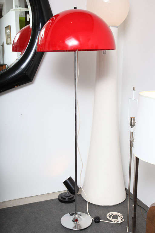 Danish Red Floor Lamp with Chrome Base 3