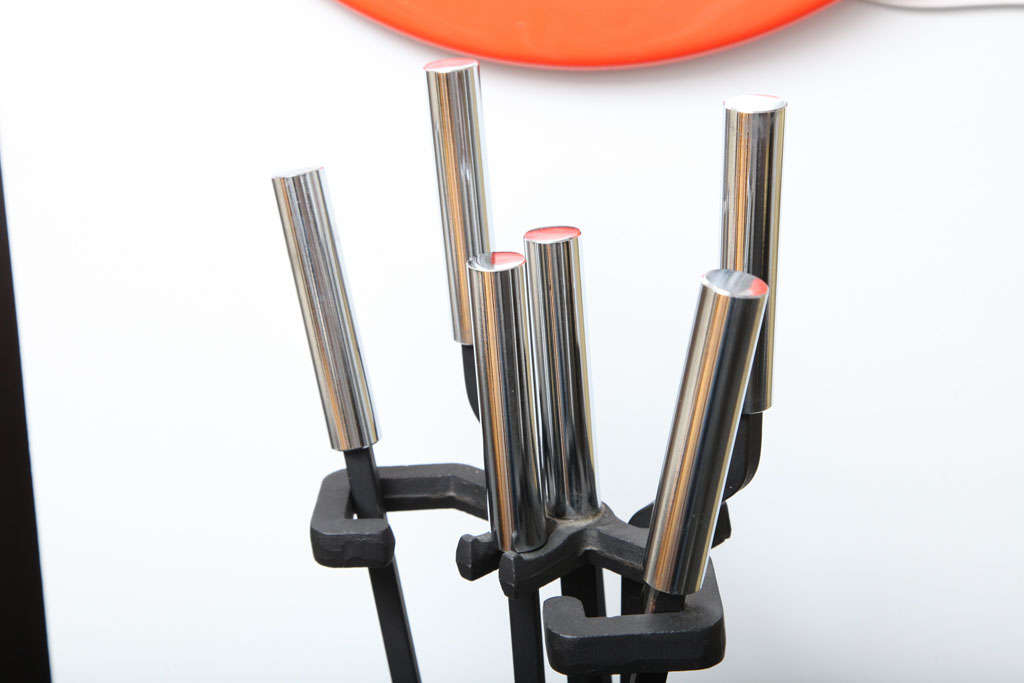Mid-Century Modern Fireplace tool set in Chrome and Black Metal