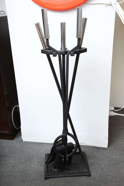 Late 20th Century Fireplace tool set in Chrome and Black Metal