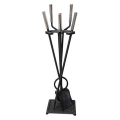 Vintage Fireplace tool set in Chrome and Black Metal