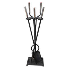 Fireplace tool set in Chrome and Black Metal 2