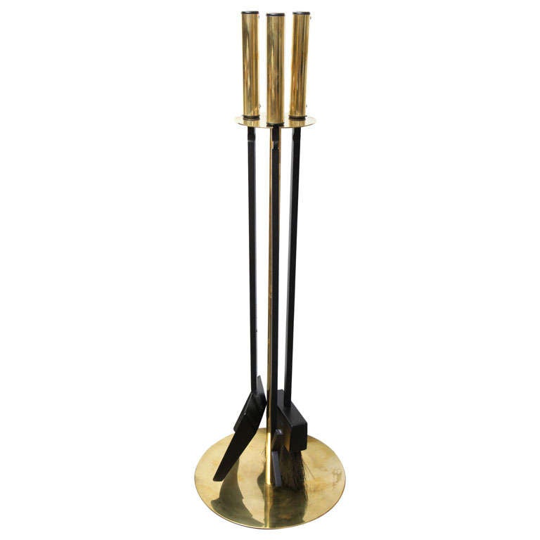 Minimalist Brass Fireplace Tool Set at 1stDibs