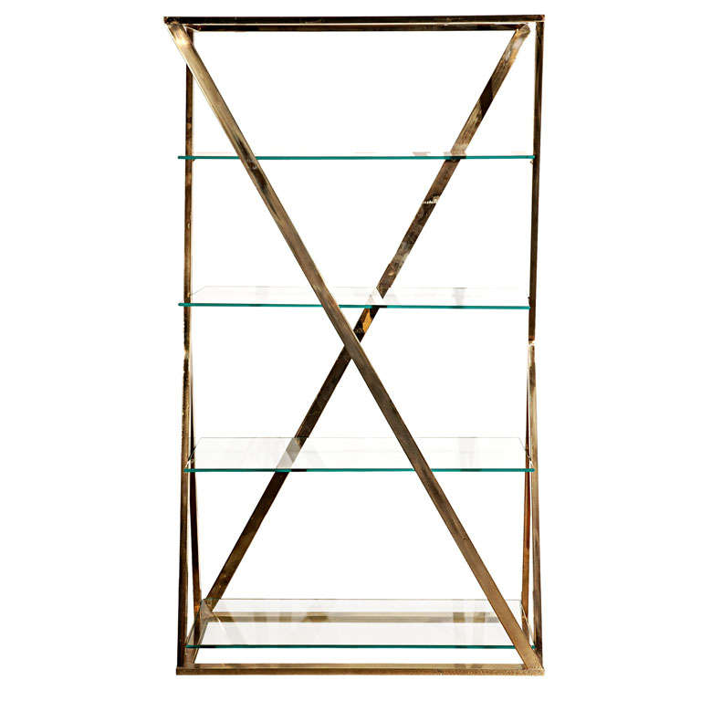 Milo Baughman Style Very Chic Modern Brass Etagere