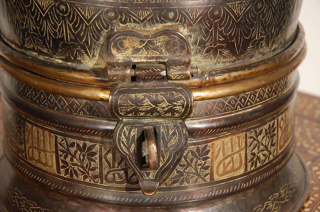 19th Century Decorative round Turkish Bronze Box with Lid