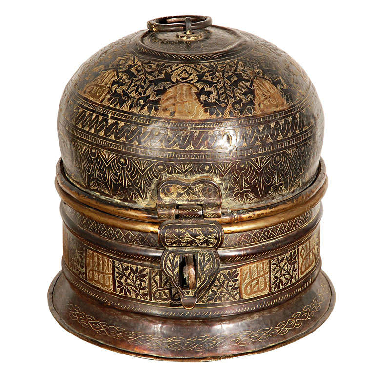 Decorative round Turkish Bronze Box with Lid