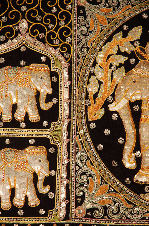 19th Century Burma Tapestry of elephants Framed