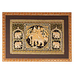 Antique Burma Tapestry of elephants Framed