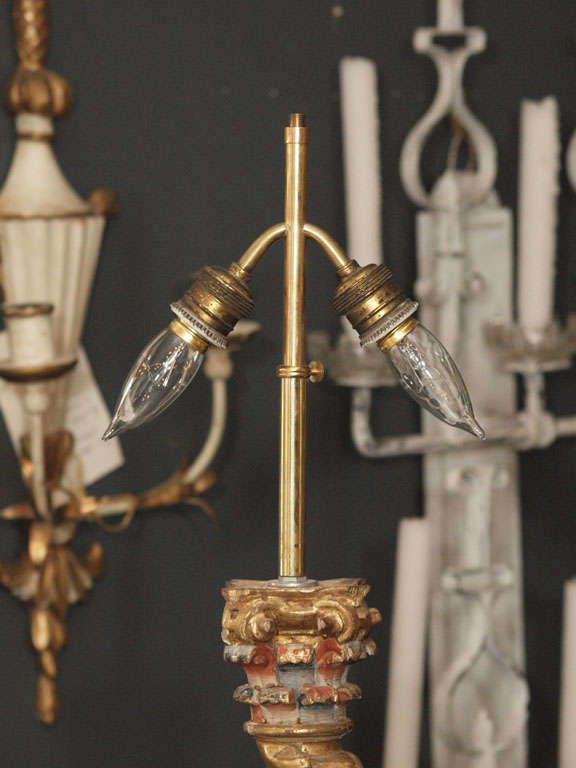 Italian Pair of 18thc columns repurposed as lamps