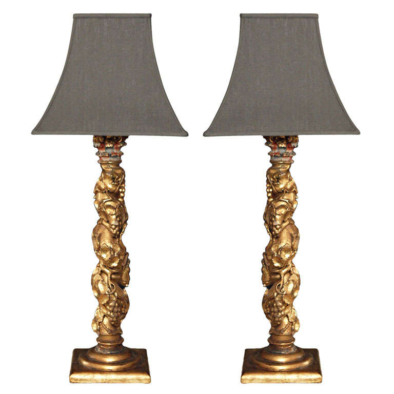 Pair of 18thc columns repurposed as lamps