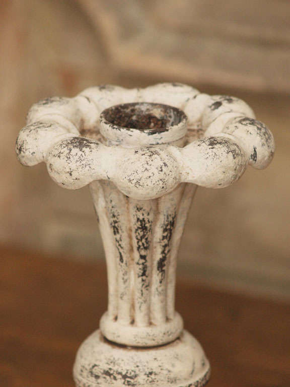 Pair of Italian Painted Iron 19th Century Candlesticks With Leaf Motifs For Sale 1