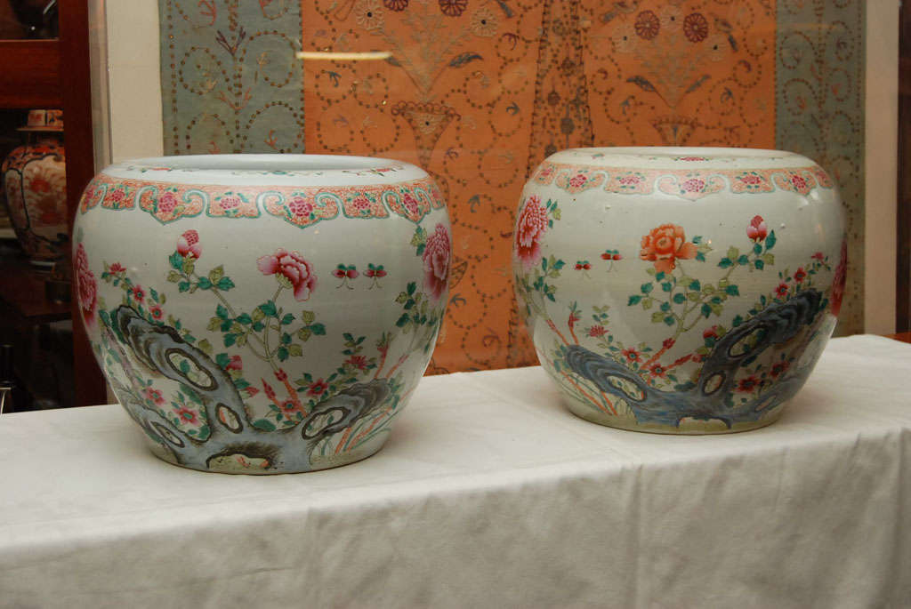 Pair of Chinese Famille rose enamled fish bowls.