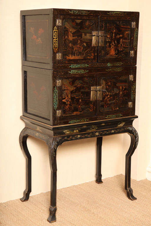 18th Century Chinese Black Lacquered Cabinets on Stand
