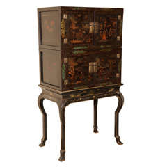 18th Century Chinese Black Lacquered Cabinets on Stand