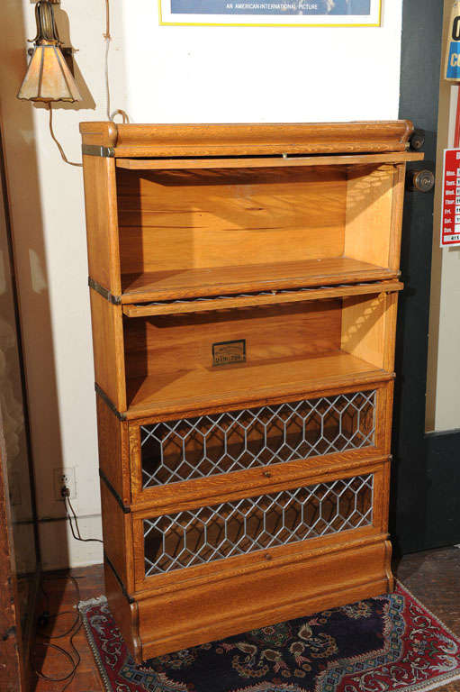 American Four Section Oak Lawyer's Bookcase with Leaded Glass Doors