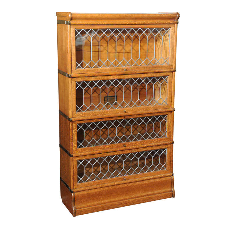 Four Section Oak Lawyer's Bookcase with Leaded Glass Doors