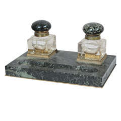 Antique Continental Marble and Glass Inkwell