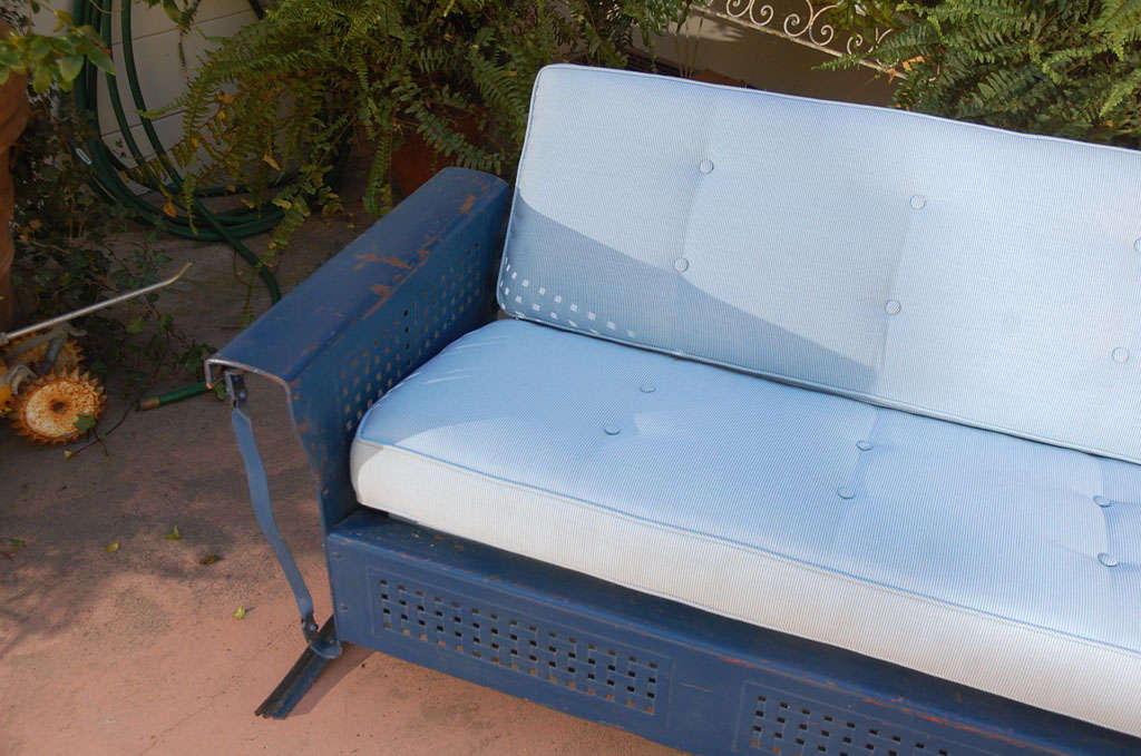 Welded Vintage Upholstered Bunting Glide For Sale
