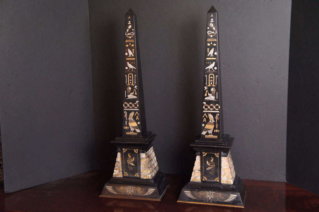 A Fine Pair of  French Marble and Onyx Decorative Obelisks