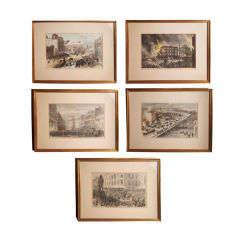 Set of Five Hand Colored  19th Centruy Lithographic Plates