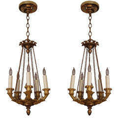 A Near Pair Small of Gilded Bronze  Chandeliers