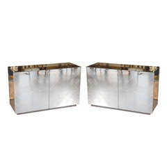 Pair of Mirrored Commodes with Diagonal Design