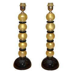 Pair of Table Lamps in Murano Glass Signed Toso