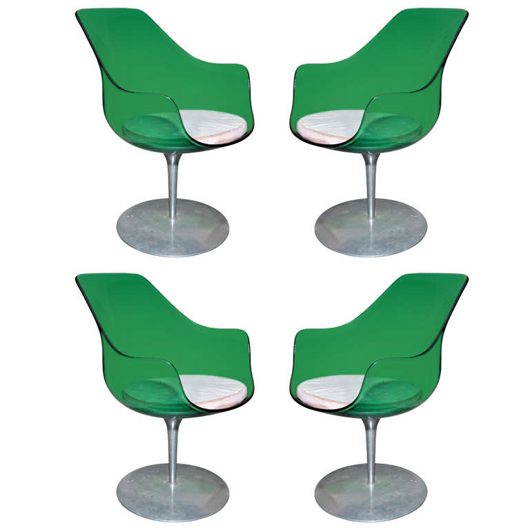 Four Beautiful Swivel Chairs by Laverne of Aluminium and Perspex, circa