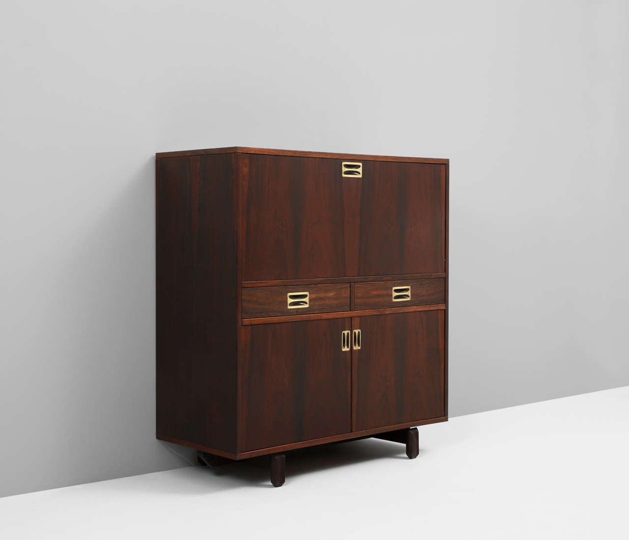 Mid-Century Modern High Italian Rosewood Sideboard with Solid Brass Handles