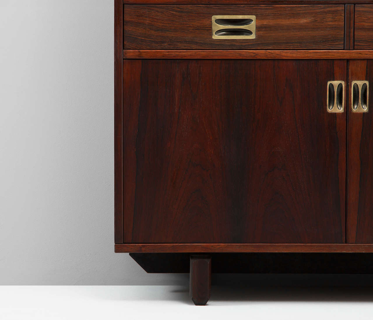 Mid-20th Century High Italian Rosewood Sideboard with Solid Brass Handles
